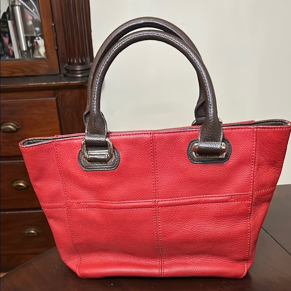 Tignanello Red and Brown Tote Bag with Leather Handles